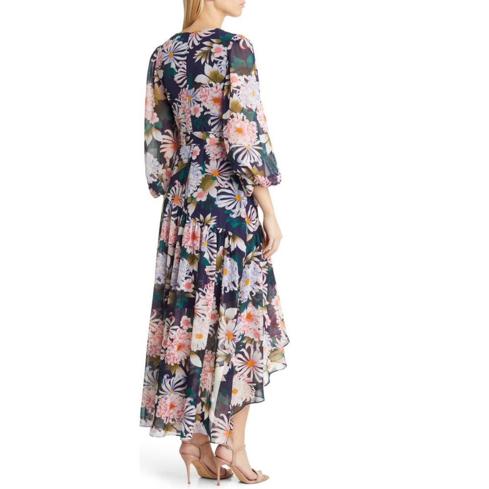 NEW Eliza J Floral Print Long Sleeve High Low Faux Wrap Dress Size 6 - Picture 10 of 11